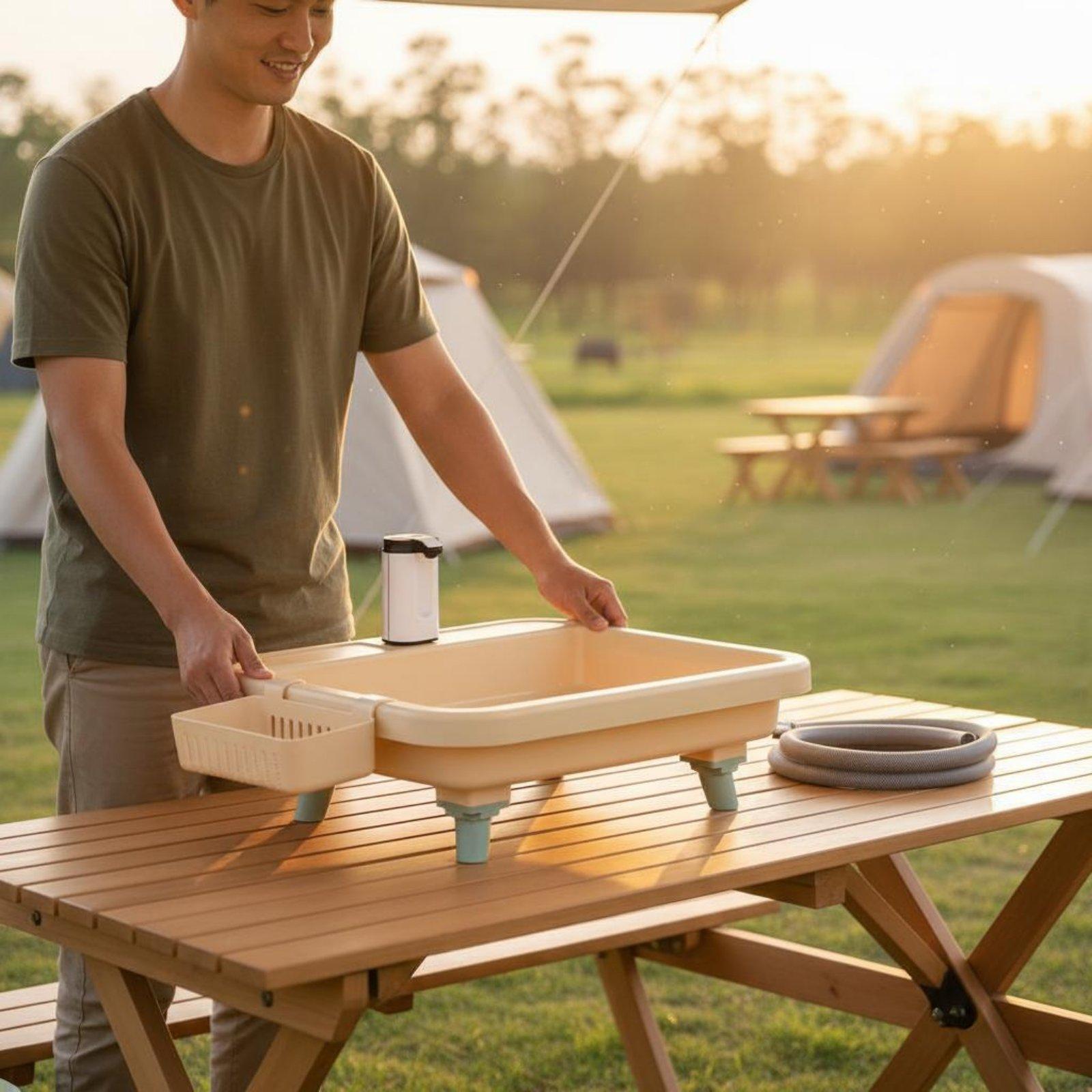 Camping - ポータブルキャンプシンク（内蔵蛇口とタイマー機能付き） - アウトドアアドベンチャー用手洗いステーション