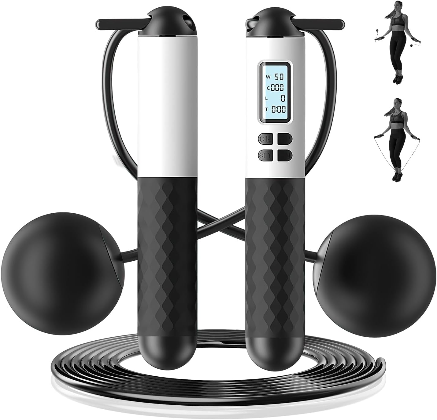 Smart Jump Rope Digital Counter - 6cmコードレス縄跳び カウンター付き 2-in-1 ロープレス縄跳び カウンター付き スマートデジタル重力ボール縄跳び
