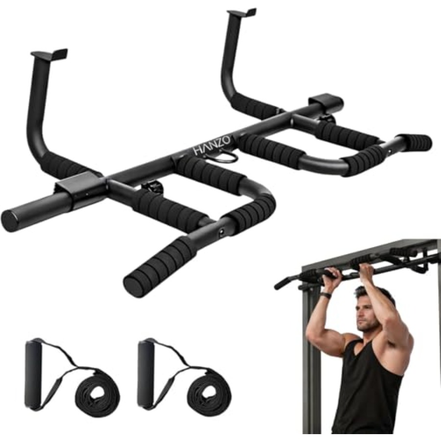 Door Pull Up Bar No Screw - ドア枠懸垂バー セット サスペンションストラップ付き マルチグリップ チンニングバー ホームジム用