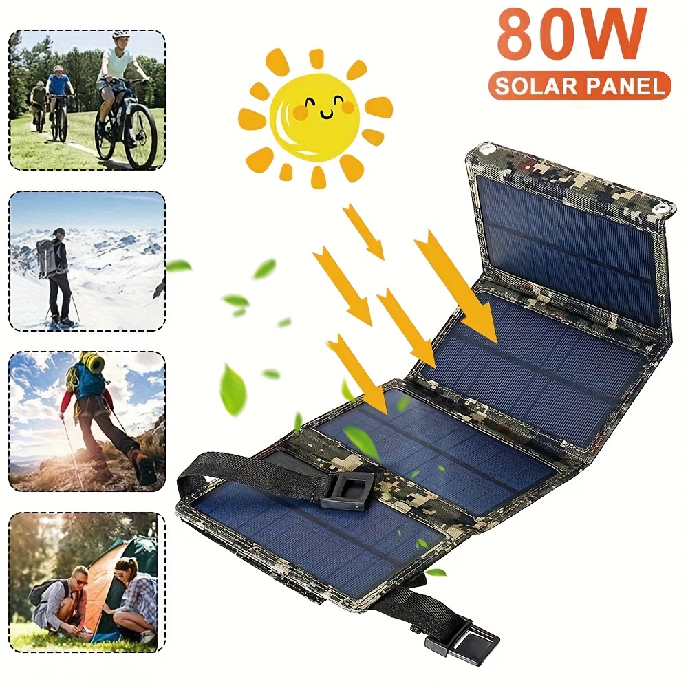 Hiking - 【ソーラーパネル】80Wポータブル折りたたみ式ソーラーパネル | USBポート付きで、アウトドア旅行、ハイキング、キャンプに最適 - 携帯電話を充電できます