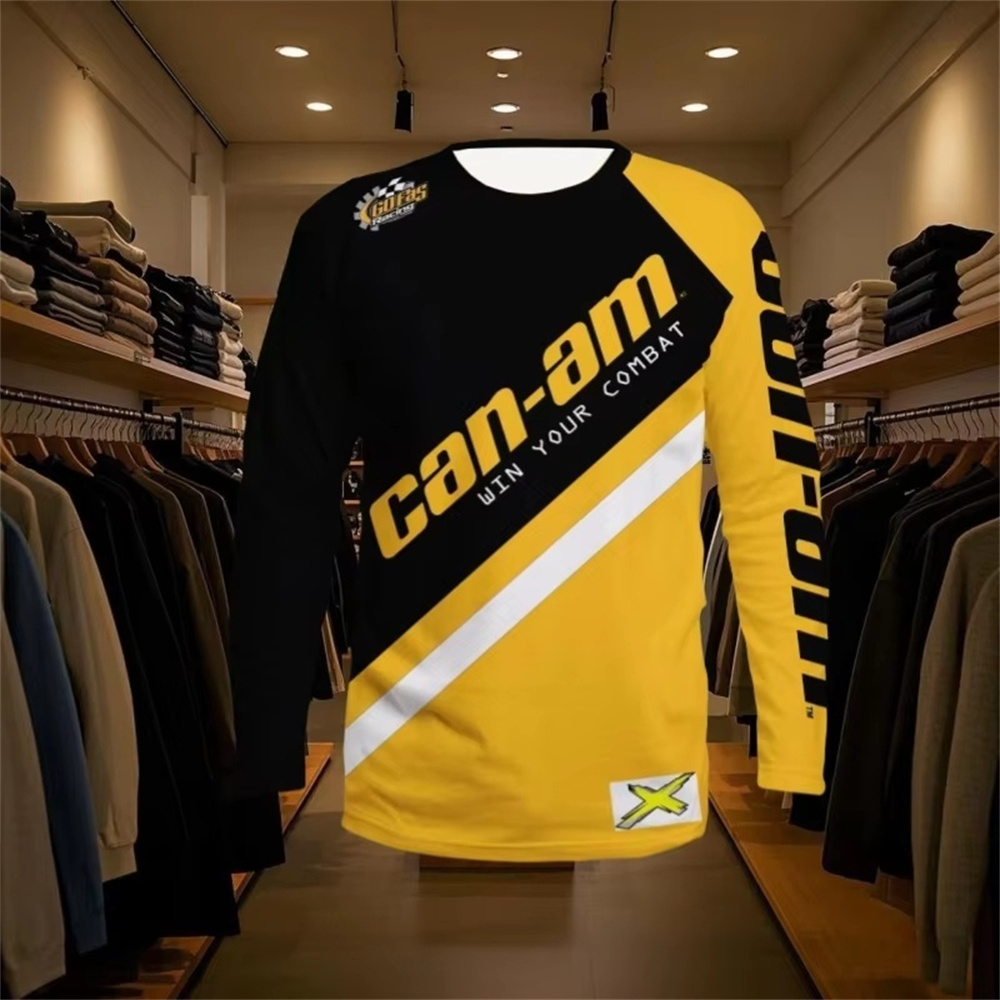 Team Sports - バイクレース用長袖ラウンドネックTシャツ、男女兼用、ファッショナブルなCan Amチーム長袖Tシャツ、スポーツメンズウェア