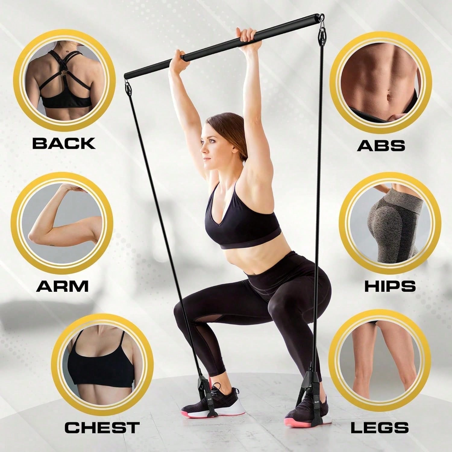 レジスタンスバンド付きのピラティスバー・キット。持ち運び可能 - Pilates Bar Kit With Resistance Bands のレビューと価格