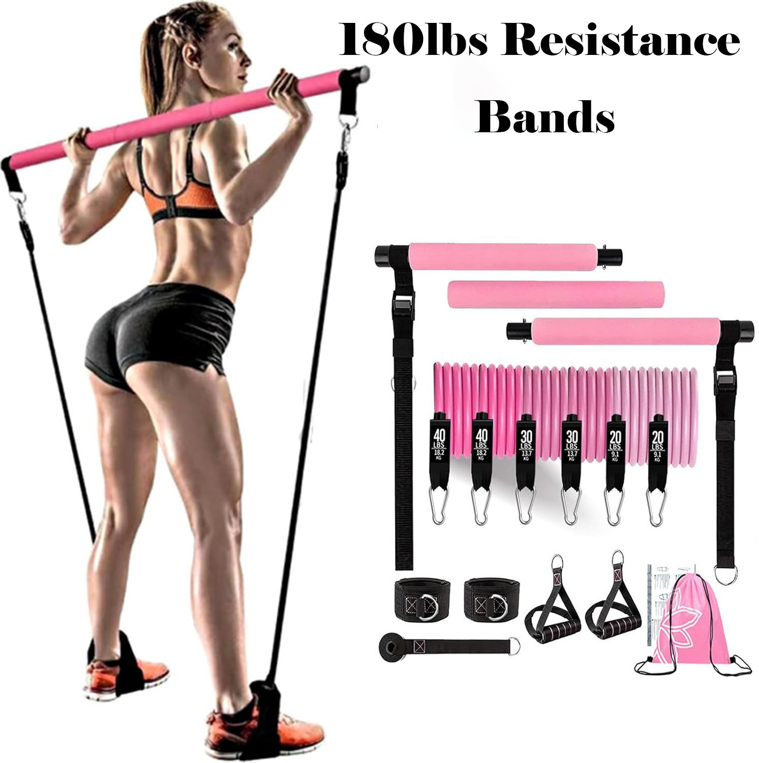 180ポンドの抵抗バンドと調節可能なピラティスバー付き、持ち - Pilates Bar Kit With Resistance Bands のレビューと価格