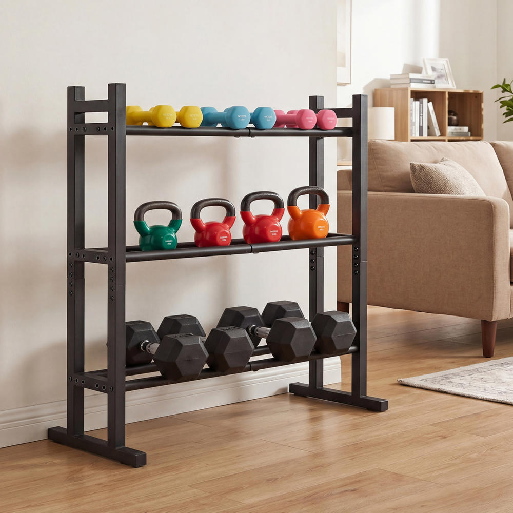 頑丈な3段ダンベルラック、粉体塗装スチール製ウェイト収納スタ - Fitness Equipment のレビューと価格